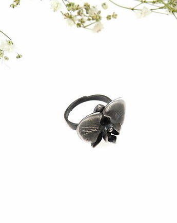 Pierścionek srebrny oksydowany- Orchidea mała regulowana, VENUS GALERIA