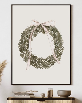 Plakat Swiąteczny Wianek na ścianę A3 Minimalistyczny bożonarodzeniowy, Kalibri Arts