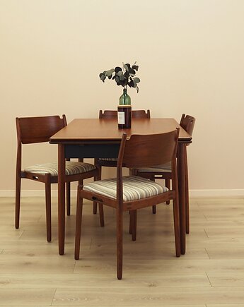 Duński stół rozkładany, fornir tekowy, lata 70., Przetwory design