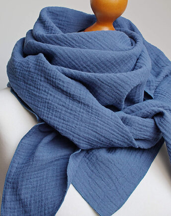 Chusta muślinowa damska, uniwersalna chusta bawełniana niebieska, Pracownia Rękodzieła Zolla