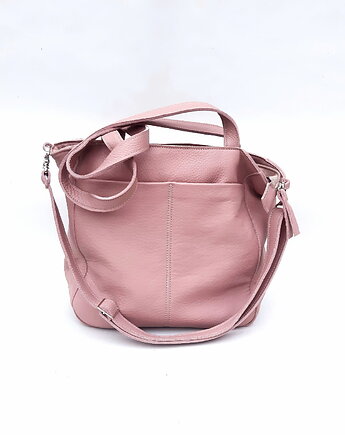 Brudny pastelowy róż skórzana torba z dużymi kieszeniami, Łagoda