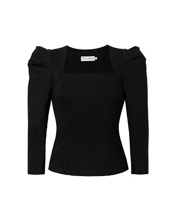 Czarna bluzka z dekoltem karo, Kasia Miciak design