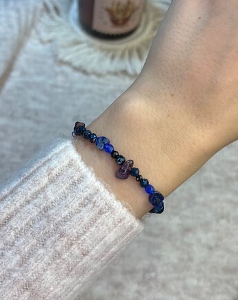 Bransoletka ametyst, lapis lazuli, agat