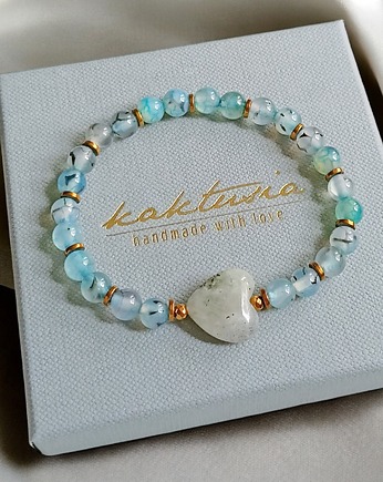 Serce z labradorytu i agat smoczy, kaktusia