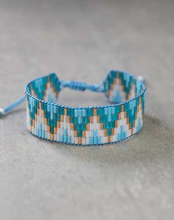 Bransoletka etniczna szeroka niebiesko-błękitno-biała, Tauriel Design