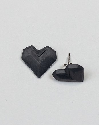 Kolczyki z Porcelany Origami Serce Czarne, StehlikDesign