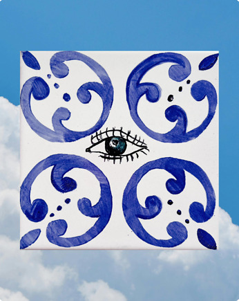 "Vista" - Oczy ręcznie malowane na kafelku ceramicznym, azulkafelki