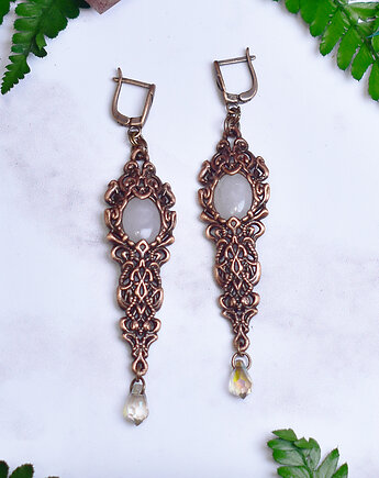 Wiktoriańskie miedziane kolczyki z różowym kwarcem #S12, Spirit Of Copper