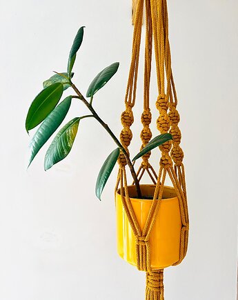 Makramowy kwietnik wiszący musztardowy, Hygge Macrame