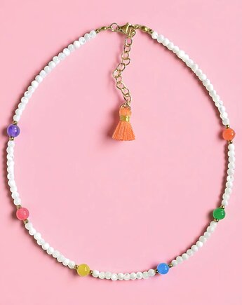 Choker : muszla biała i kolorowy jadeit : summer collection, kaktusia