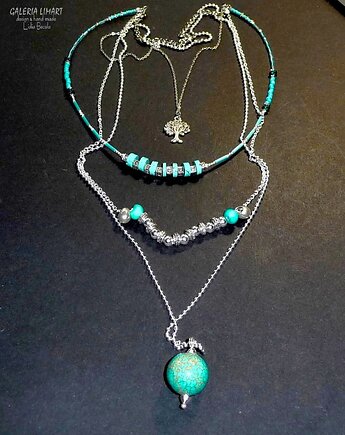Turkusowy naszyjnik 3w1: kupujesz 1 masz 3 modne naszyjniki BOHO unikat handmade, Galeria Limart