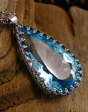 Naszyjnik Amulet Mocy - Topaz Swiss Blue Srebro, Kuźnia Nehesi