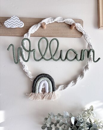 Personalizowana ozdoba do pokoju dziecka, obręcz z imieniem i tęczą, Ren Art gifts