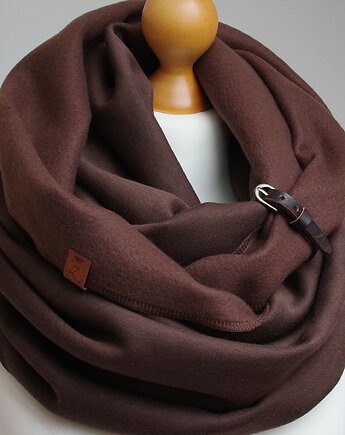 Duży zimowy komin damski CZEKOLADOWY, KOMIN oversize z zapinką, Pracownia Rękodzieła Zolla