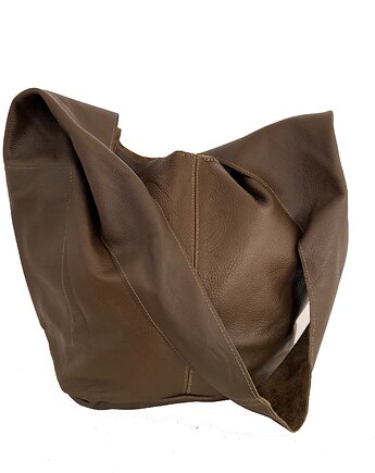 Duża skórzana damska torba na ramię - worek, bagoo