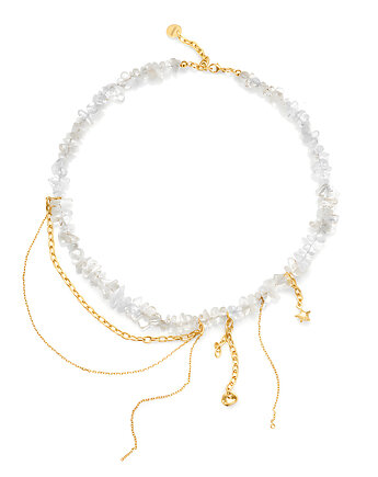 Naszyjnik z kryształem górskim i pozłacanymi zawieszkami RARE, BEMOON