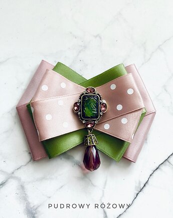 Brosza z artystyczną ozdobą, zielonym kryształkiem New, Pudrowy Różowy