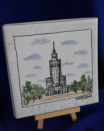 Kafel ręcznie malowany Pałac kultury i Nauki Warszawa kolorowy, Kobaltowa Sroka