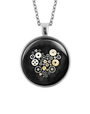 Medalion - Serce steampunk, czarny - duży, yenoo