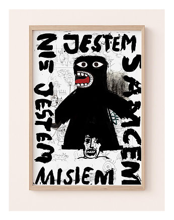 Plakat  Jestem Samcem Nie jestem Misiem grafika czarno biała dla Chłopaka, BEATNIK illustration
