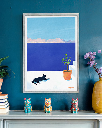 Plakat z kotem - Sjesta nad brzegiem morza, minimalmill