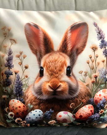 Poduszka ozdobna welurowa z królikiem, MOJAMAJA