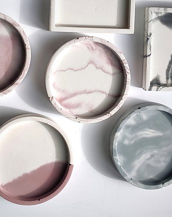 Zestaw 3 Okrągłe betonowe talerzyki na biżuterię  marmurek, GREEN FEVER Concrete Decor