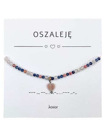 Bransoletka z alfabetem Morse Jadeit indygo, Rodonit, Labradoryt, Rodochrozyt