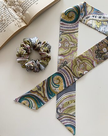 Jedwabna gumka scrunchie  Irene z odwiązywaną szarfą o długości 64 cm, Volie Line