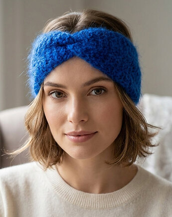 Opaska moherowa - puchaty kobalt, OTULIBABKI