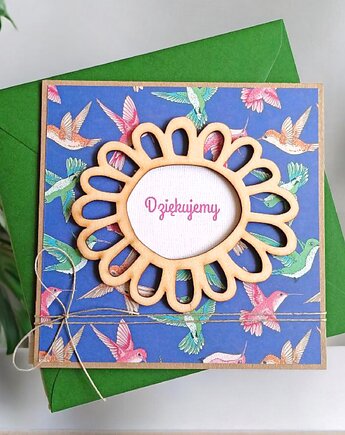 Dziękujemy : PODZIĘKOWANIE : kartka handmade : koliberki, kaktusia