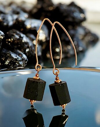 Turmalin surowy : kolczyki długie : glam, kaktusia