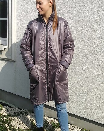 Ocieplana długa kurtka - płaszczyk ze stójką, soie star