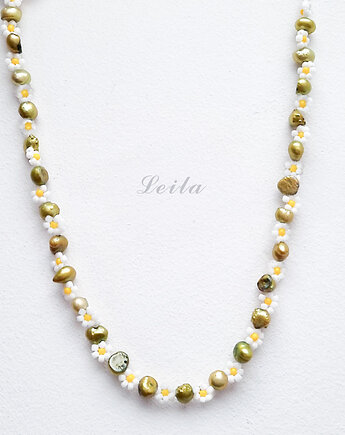 Naszyjnik Leila, biżuteria z pereł słodkowodnych i koralików, kwiaty biżuteria