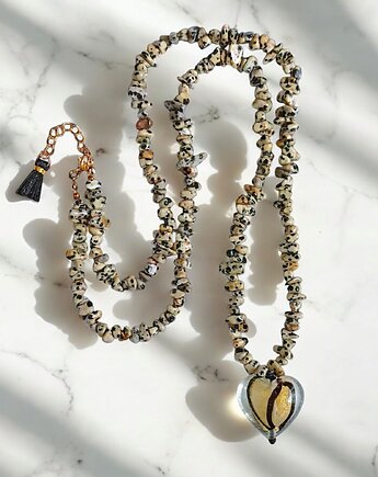 Jaspis dalmatyński i serce : długi naszyjnik, kaktusia