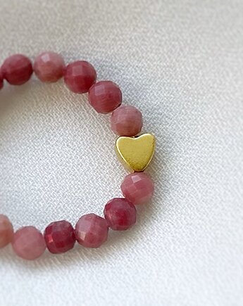 Pierścionek różowy Rodonit Serce, Lajka