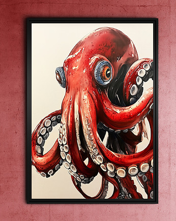Czerwona ośmiornica - grafika na plakacie, JBJart Justyna Jaszke