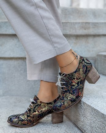 OKSFORDKI NA 6 CM SŁUPKU - SKÓRA NATURALNA - MODEL 251 - KOLOR KOLOROWY WĄŻ, Zapato