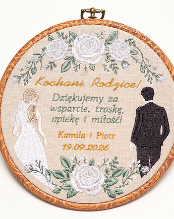 Podziękowania ślubne, haft w oprawie ok 20 cm, Plasun
