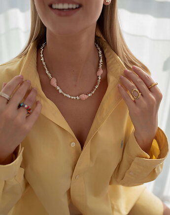 Srebrny naszyjnik z hematytu i pastelowych muszelek, Paraiso