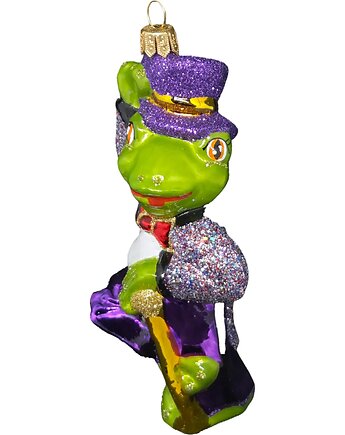 Ręcznie malowana bombka szklana tańcząca żaba w fioletowym ubraniu, STARGLASS