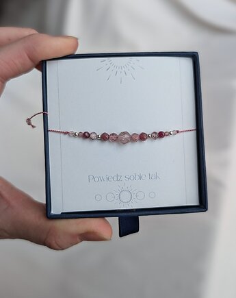 Kwarc truskawkowy z turmalinem - różowa bransoletka, Moui