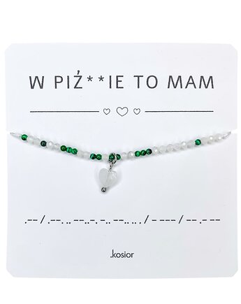 Bransoletka z alfabetem Morse Księżycowy, Kryształ górski, Malachit, karolina kosior