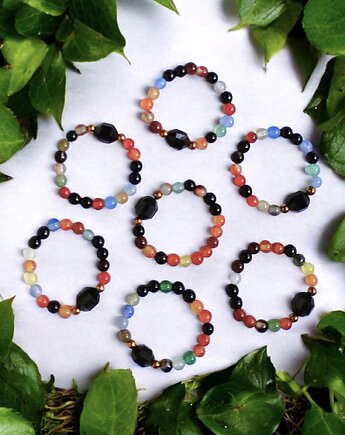 Pierścionek : turmalin, agat multicolor, kaktusia