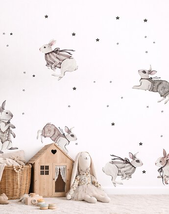 Króliczki Retro, gwiazdki   Naklejka na ścianę, naklejka ścienna, Mała Pracownia DK