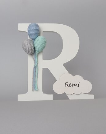 Drewniana litera z balonami i personalizacją - niebieski, NinoDreams