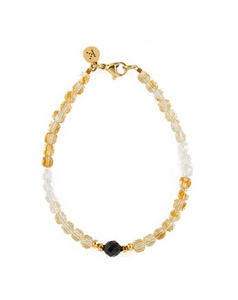 Bransoletka z cieniowanego Cytrynu z Czarnym Turmalinem - Wersja Pozłacana, Kulka Bransoletki