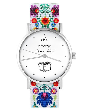 Zegarek - Book time - folk biały, nato, OSOBY - Prezent dla dziewczynki