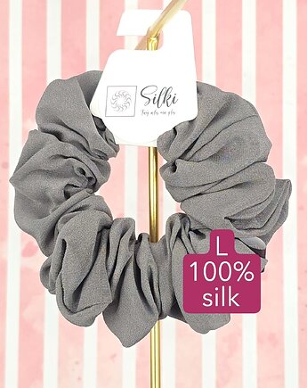L średnia gumka do włosów jedwab naturalny scrunchie szara basic, Silki