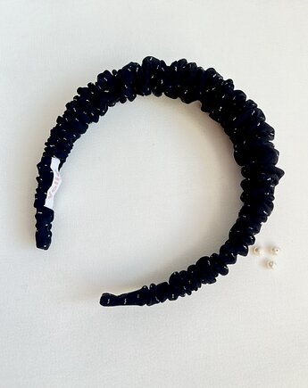 Czarna marszczona opaska Silver Drop w delikatne srebrne "łezki", Volie Line